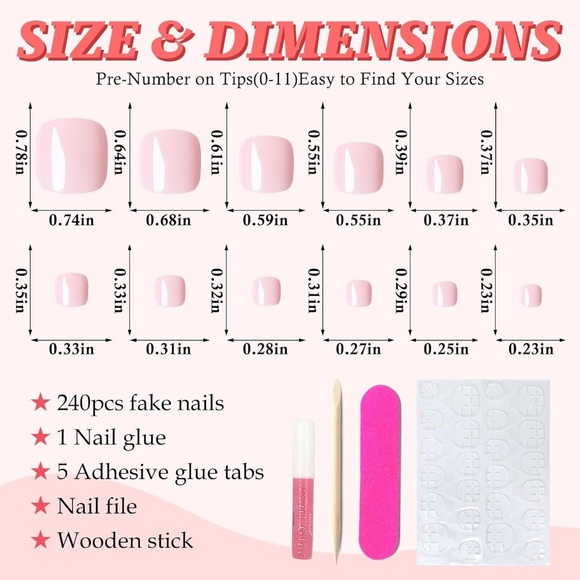 240 Light Pink Press on Toe Nails - Picture 2 of 6